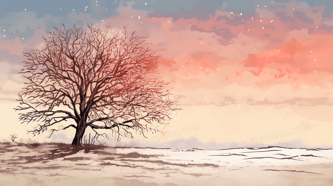 下雪森林树木雪景插画
