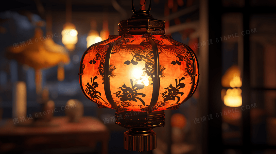 一盏中式古典花灯概念图片