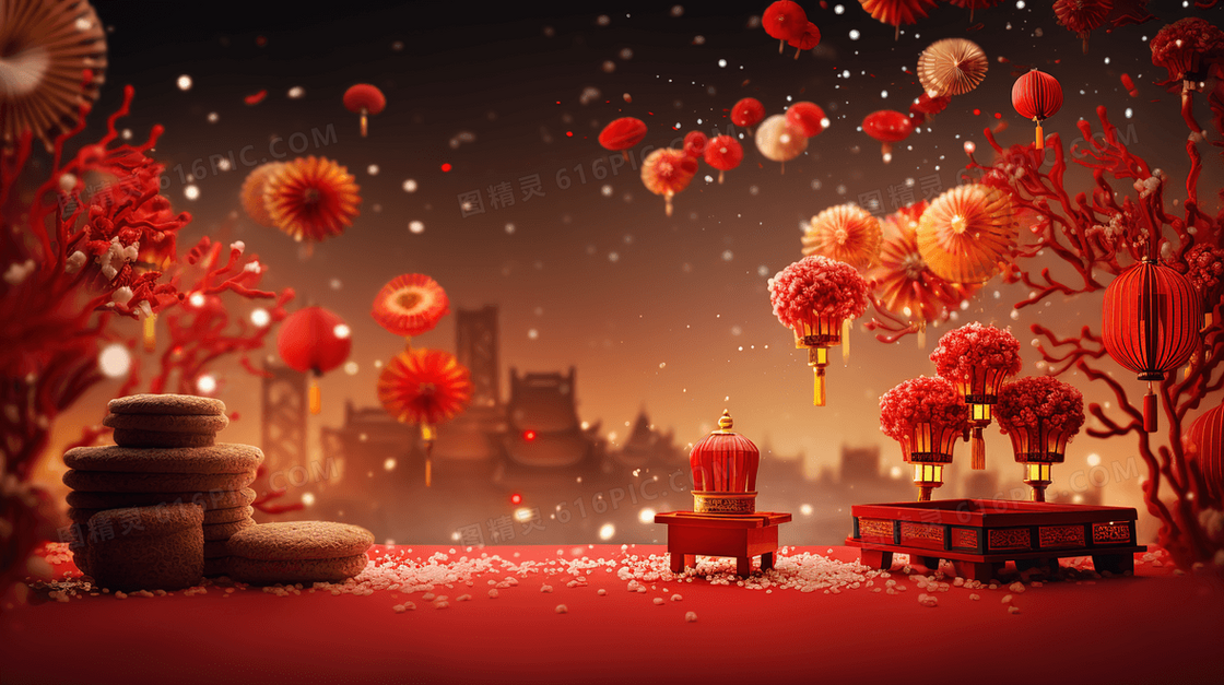 中国新年年货摆设庆典插画