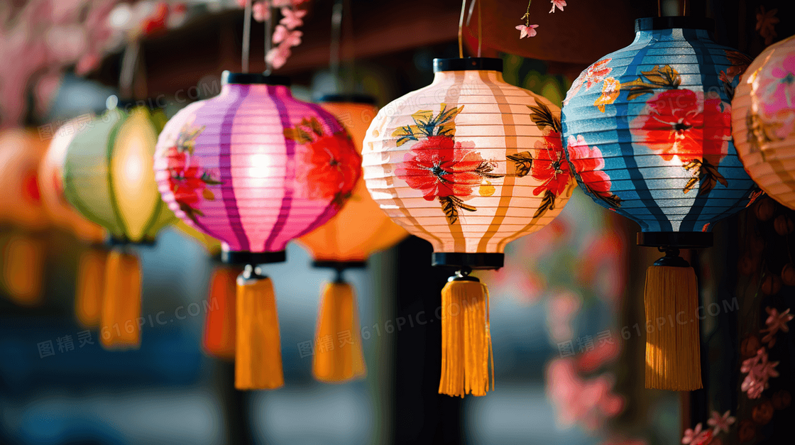 彩色新年中式花灯灯笼插画