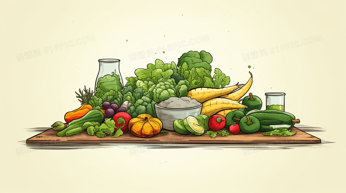 绿色蔬菜瓜果食材素食日插画