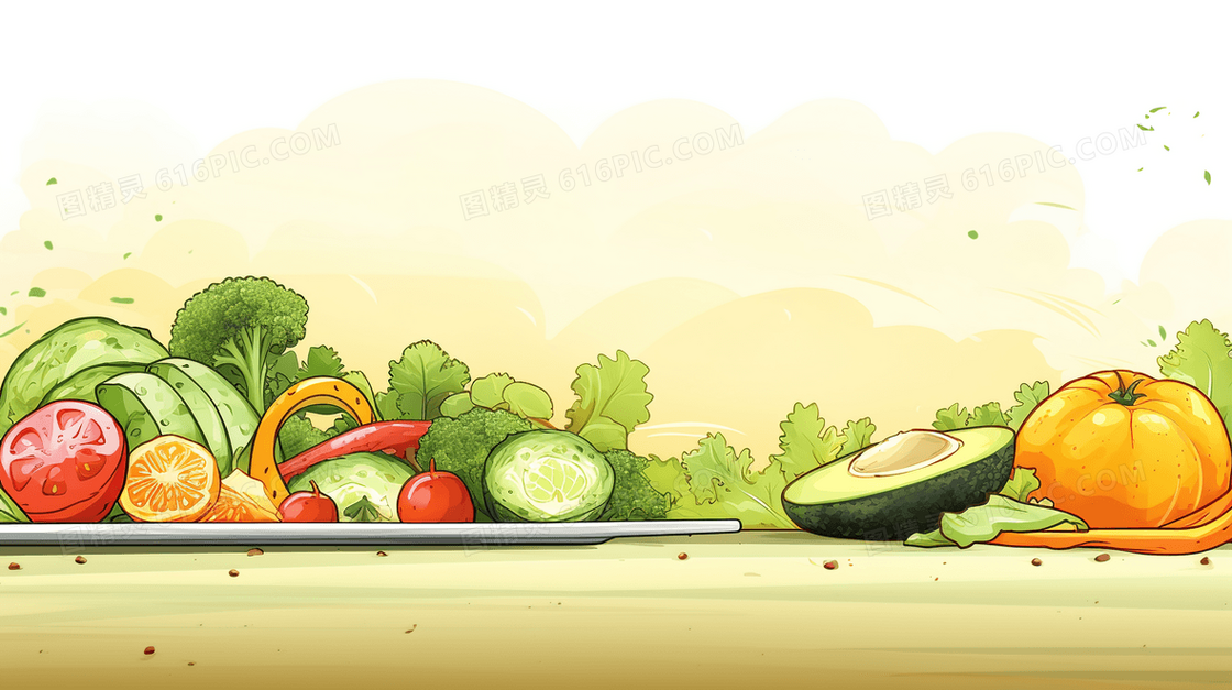 绿色健康蔬菜瓜果食材插画