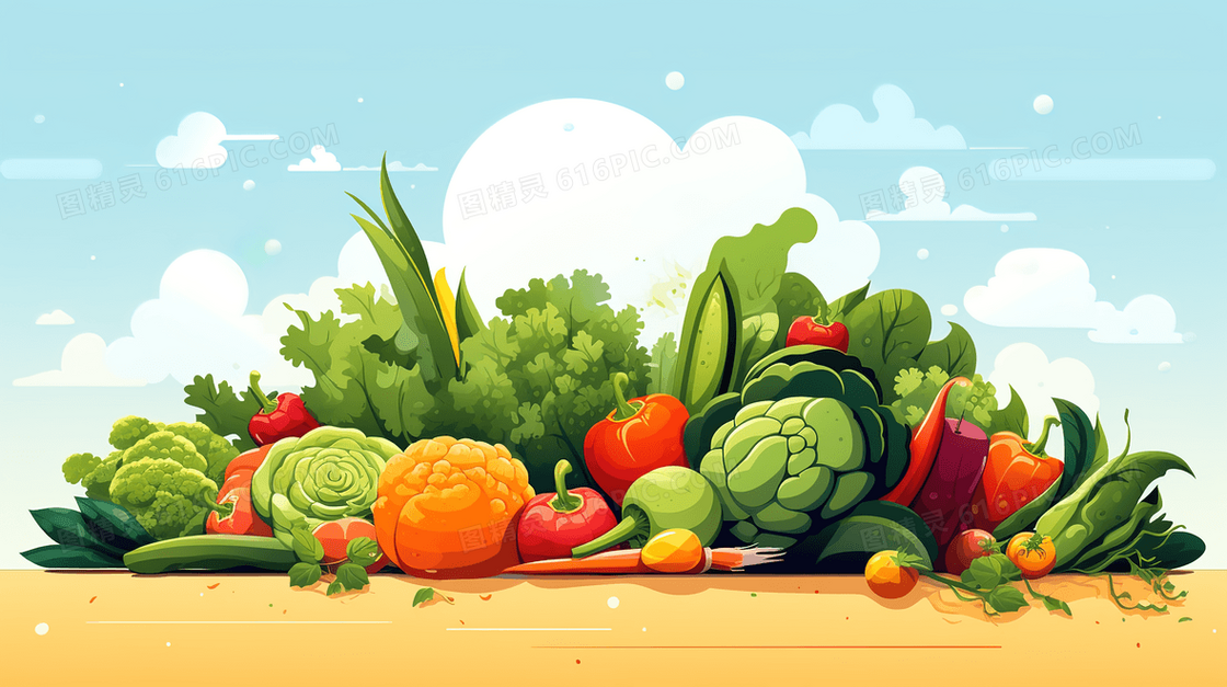 绿色健康蔬菜瓜果食材插画