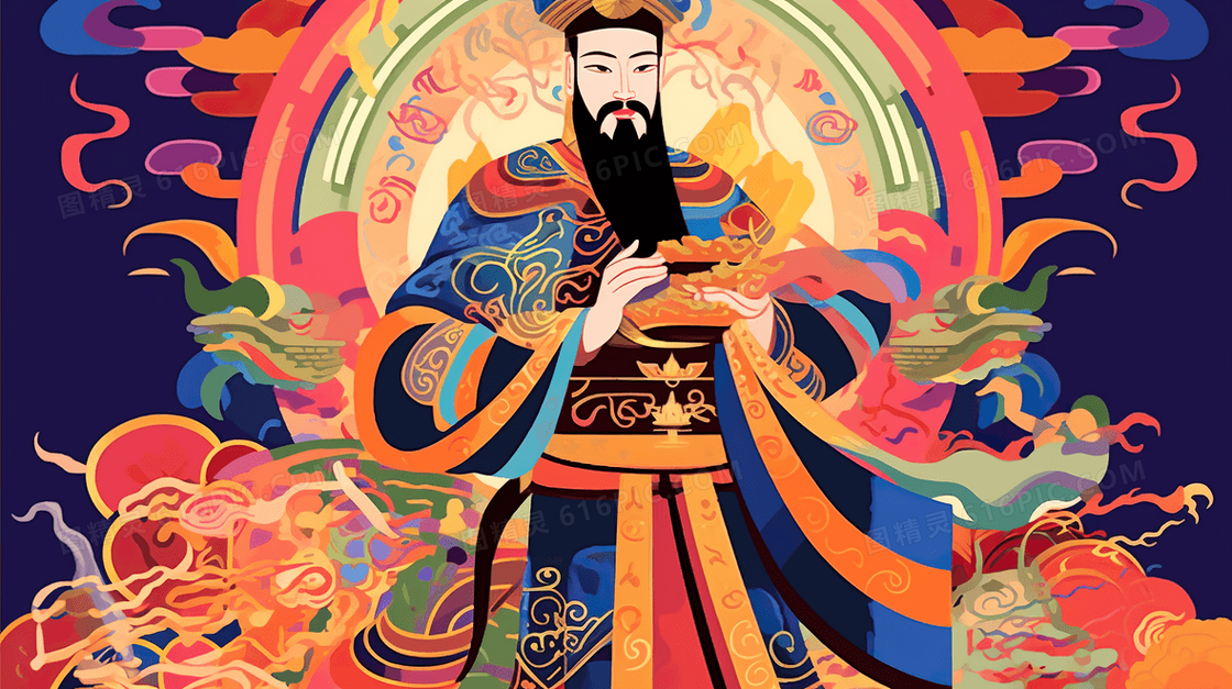 新年喜庆财神爷恭喜发财卡通形象插画