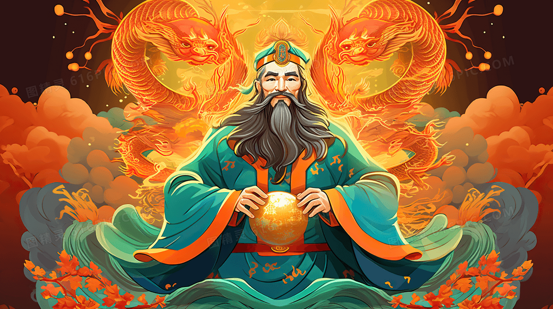 新年喜庆财神爷恭喜发财卡通形象插画