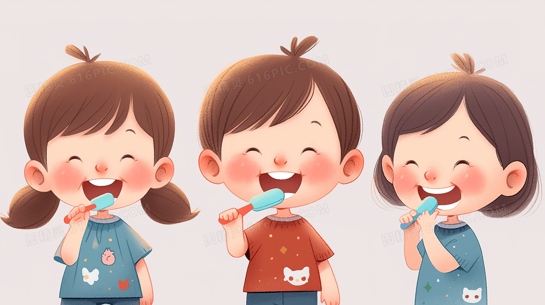 爱牙日刷牙的小孩创意插画