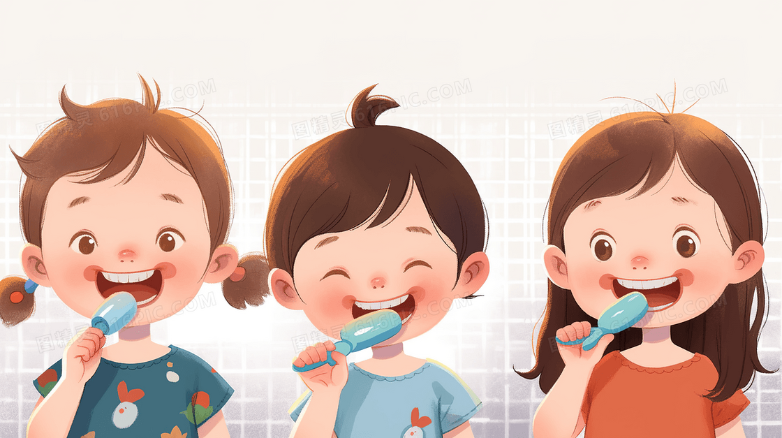 爱牙日刷牙的小孩创意插画