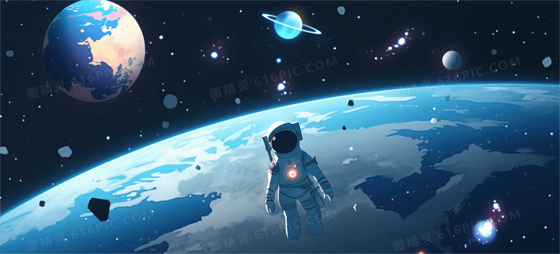 宇宙中的行走宇航员插画