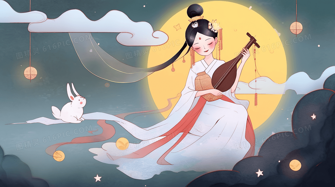 中秋嫦娥奔月古风创意插画