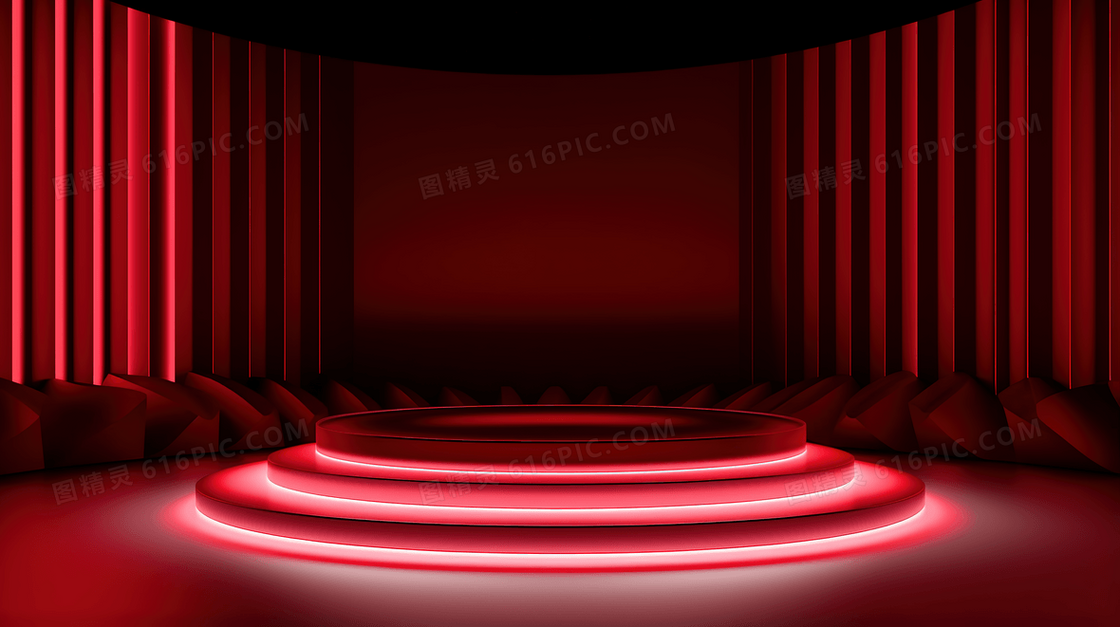 红色电商舞台展示光效概念图片