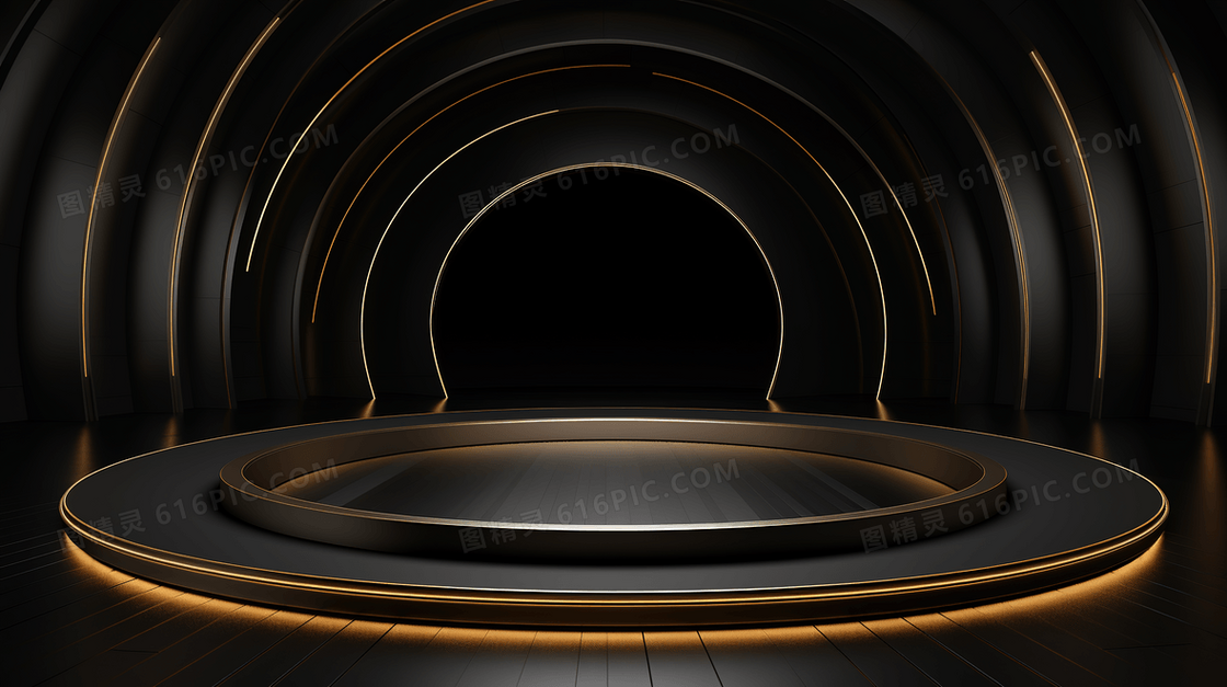 黑金圆形舞台几何电商舞台概念图片