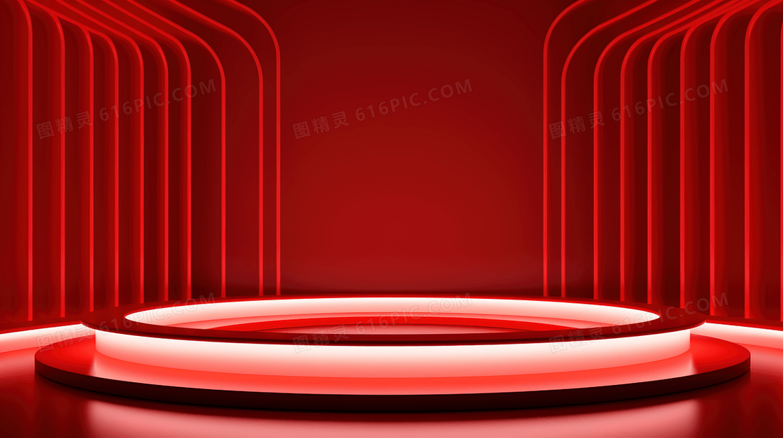 红色电商舞台展示光效概念图片
