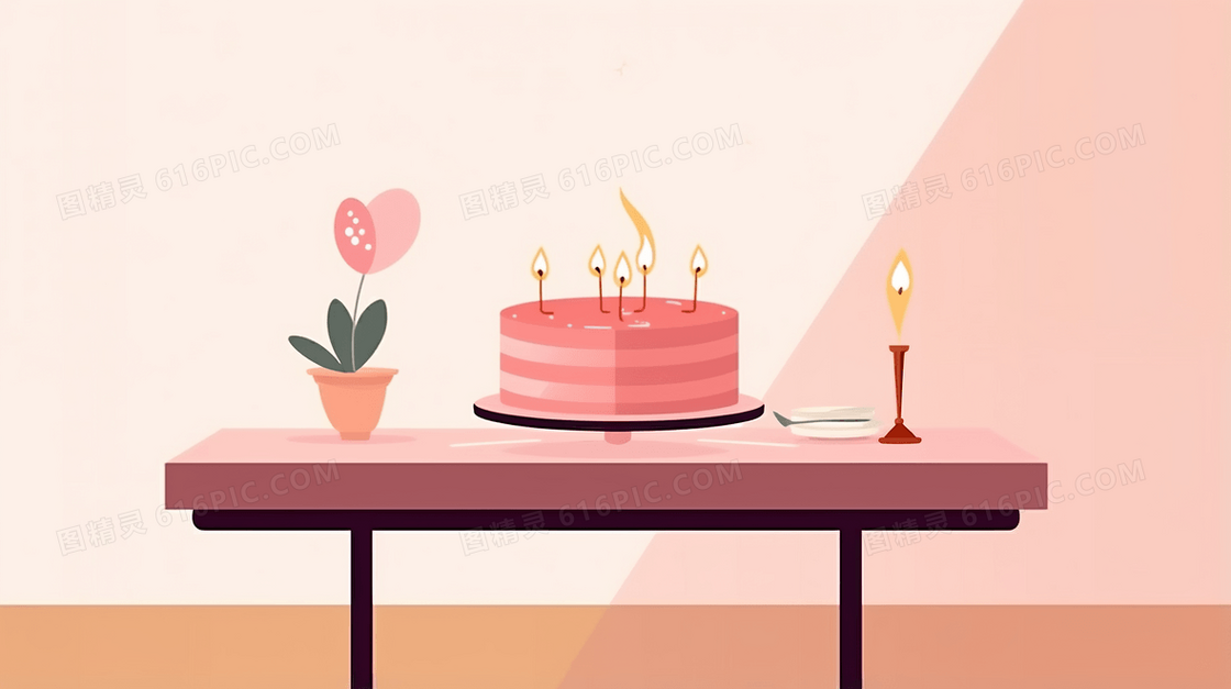 卡通造型草莓生日蛋糕过生日插画