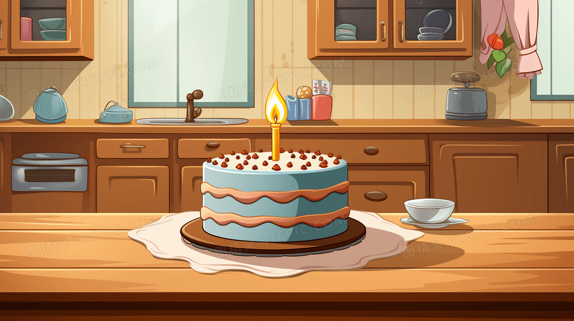 卡通造型生日蛋糕过生日插画