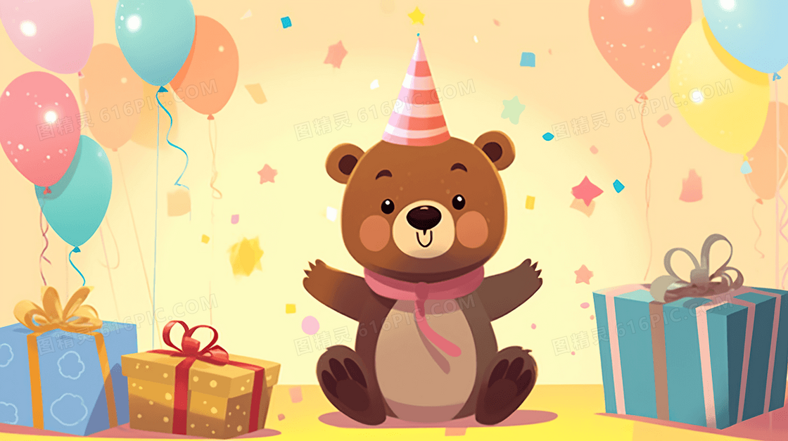 卡通小熊过生日生日礼物插画