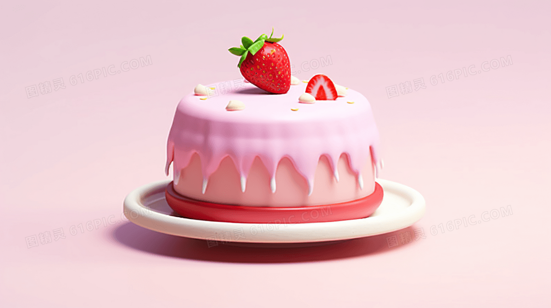 草莓生日蛋糕过生日插画