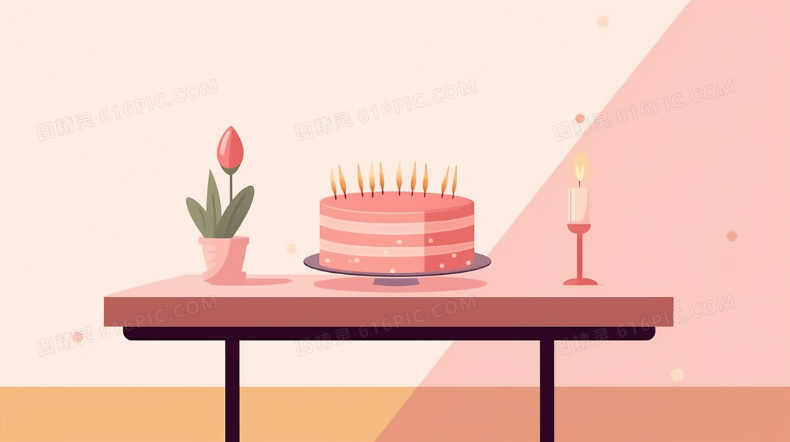 卡通造型草莓生日蛋糕过生日插画