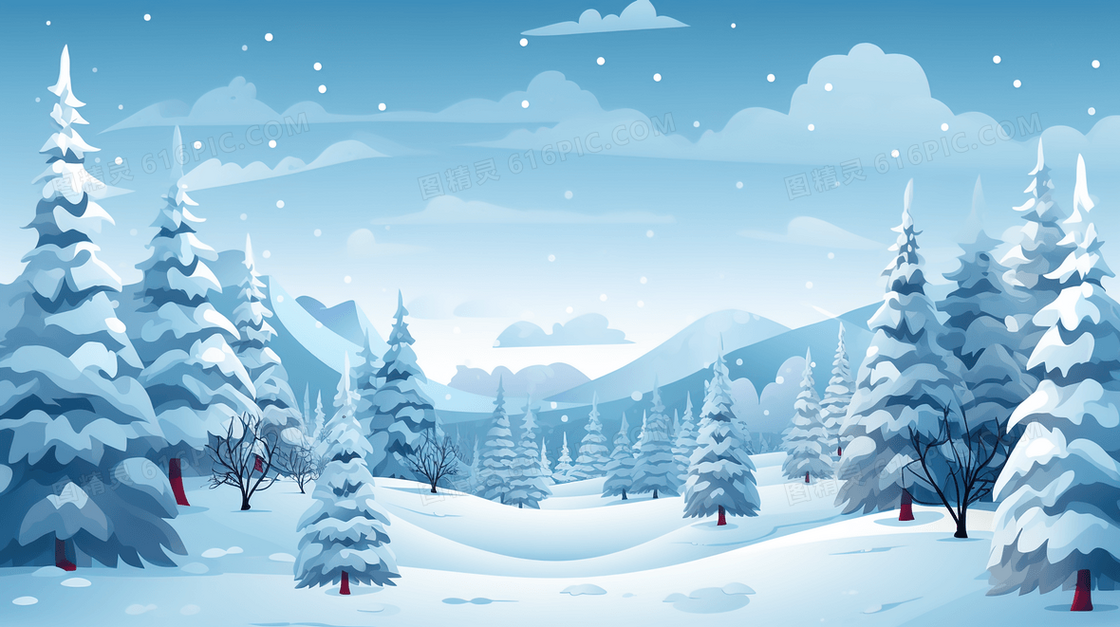 冬季松树雪景插画