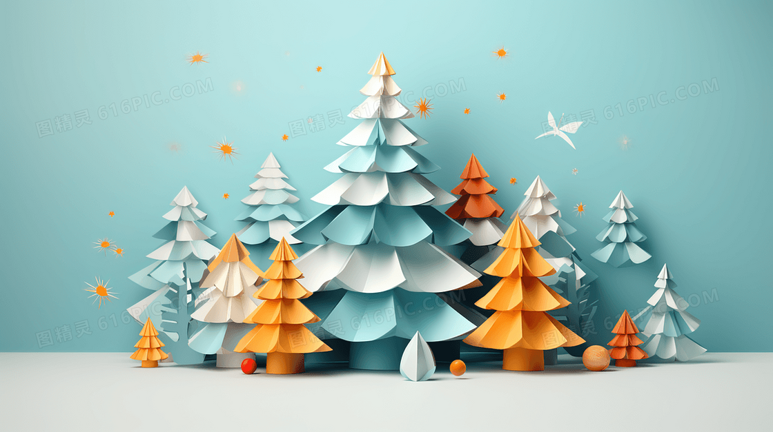 3D立体松树圣诞节插画