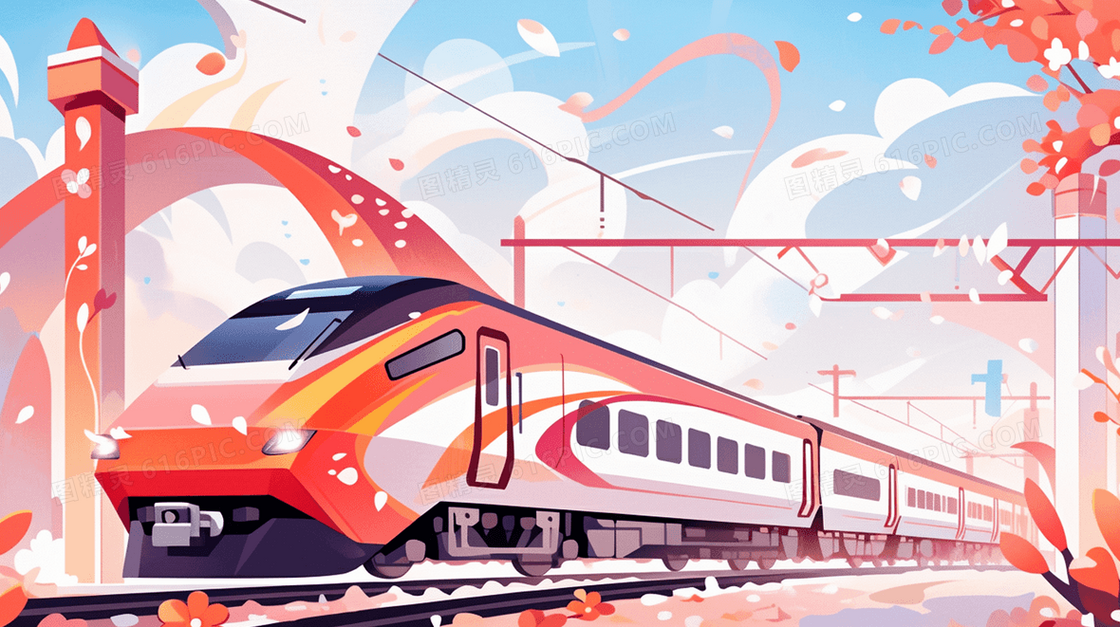 春节春运回家的高铁列车插画
