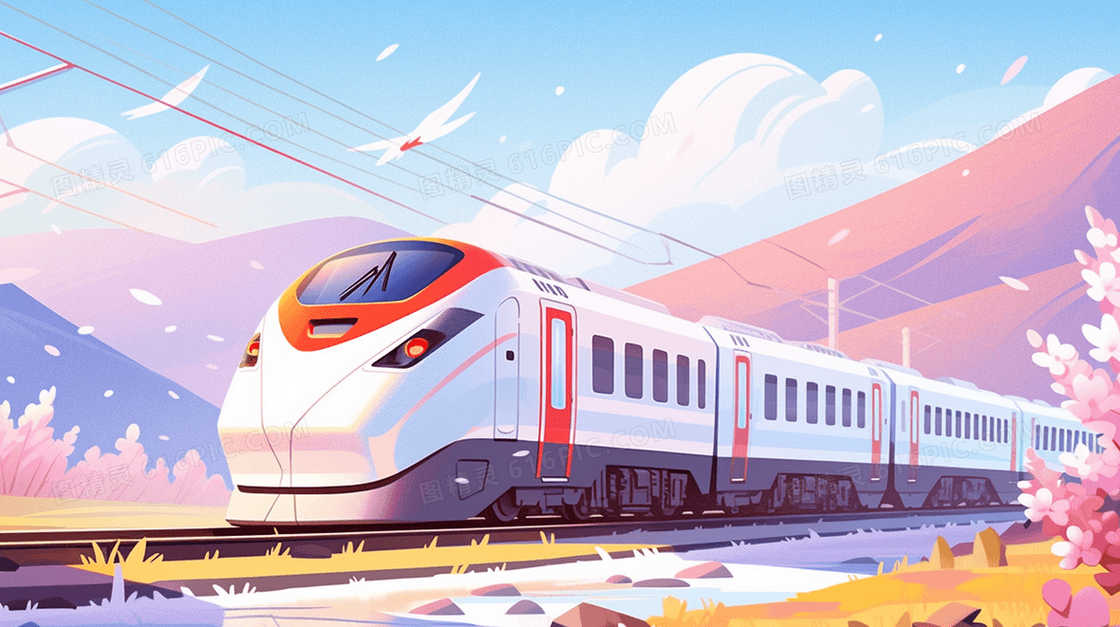 春节春运回家的高铁列车插画