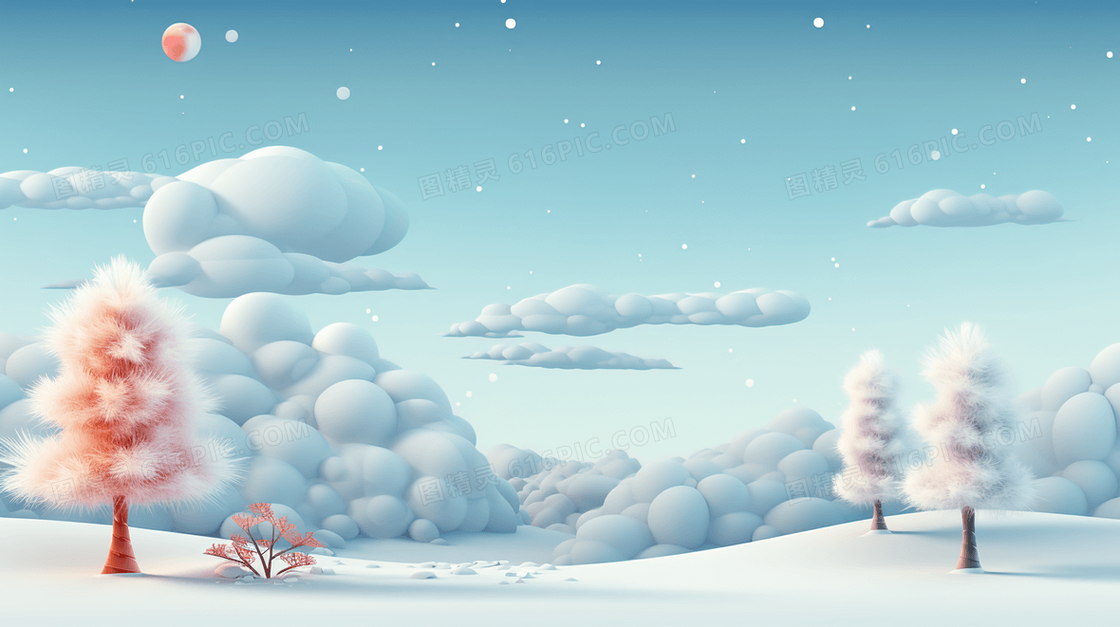 白色冬季雪景插画
