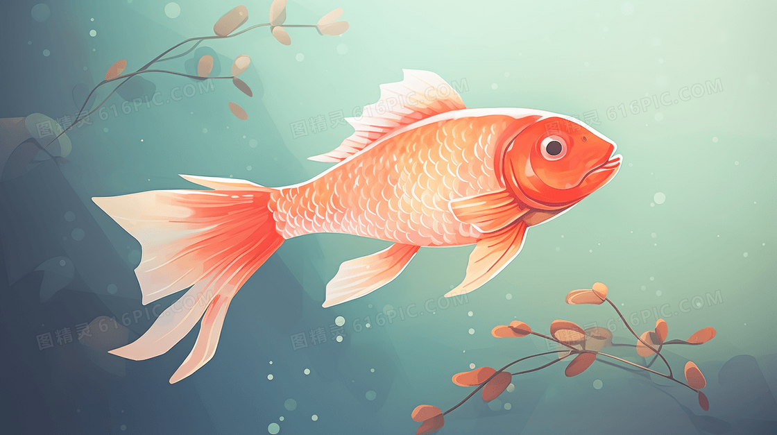 水中的鲜花和锦鲤插画