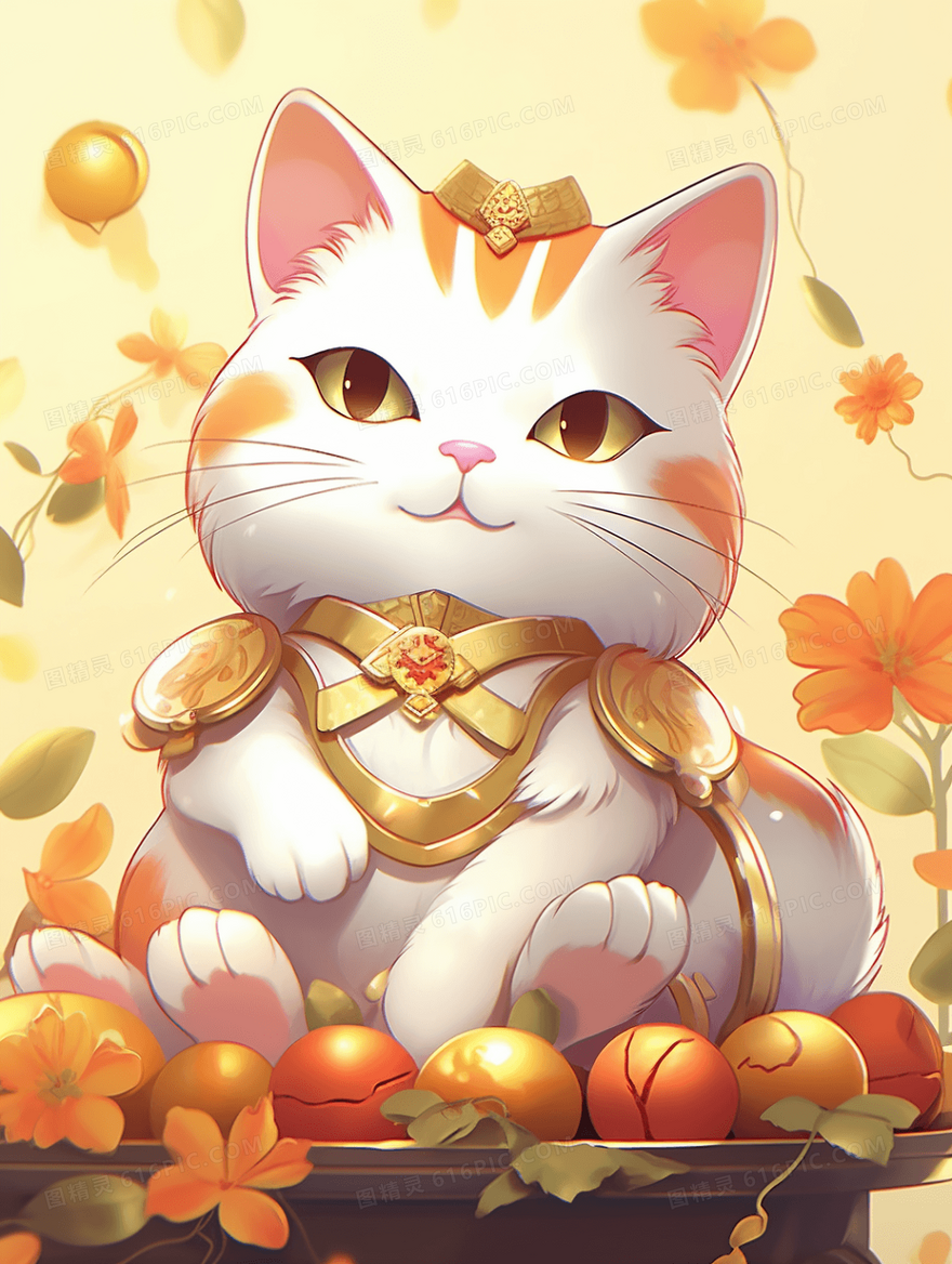 2024龙年新年卡通招财猫插画