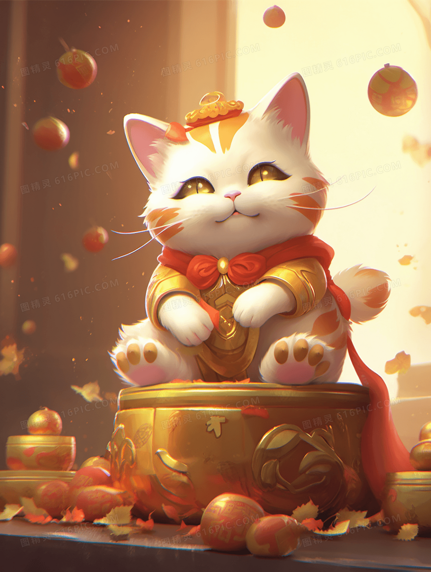 2024龙年新年卡通招财猫插画