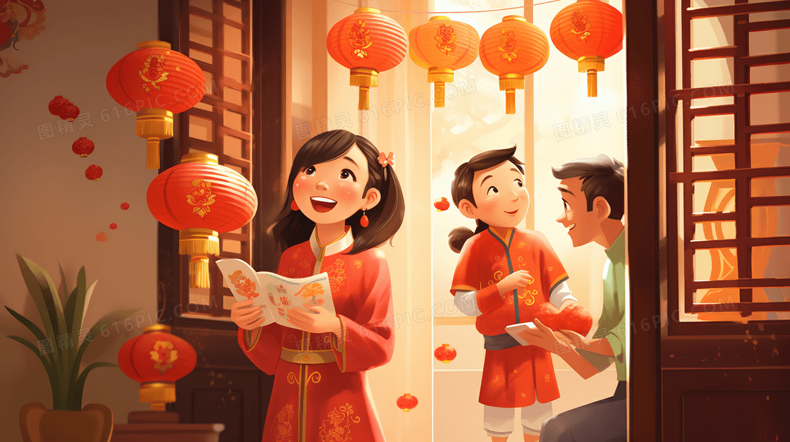 参加春节庆典的人们插画