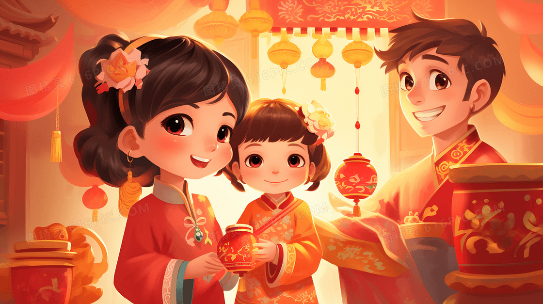 参加春节庆典的人们插画