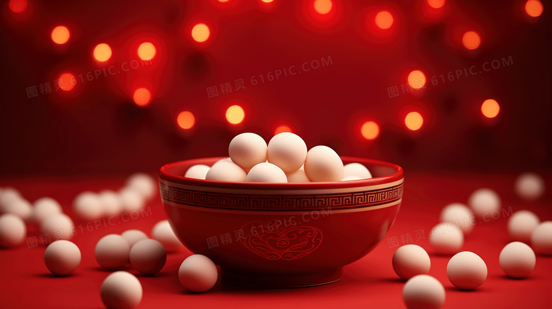 红色一碗汤圆美食插画