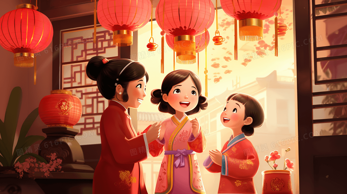 中国新年庆典活动的小孩插画