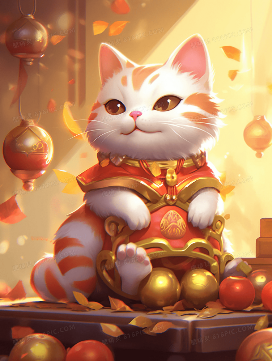 2024龙年新年卡通招财猫插画