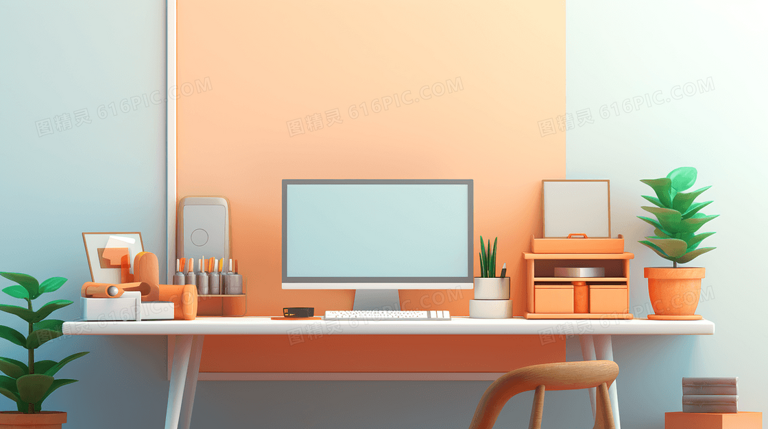 3D立体商务办公电脑桌面插画