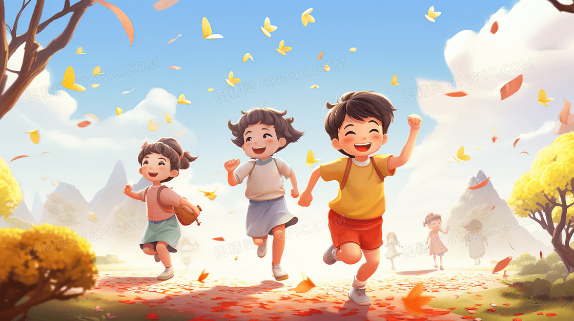 儿童在欢呼跳舞插画