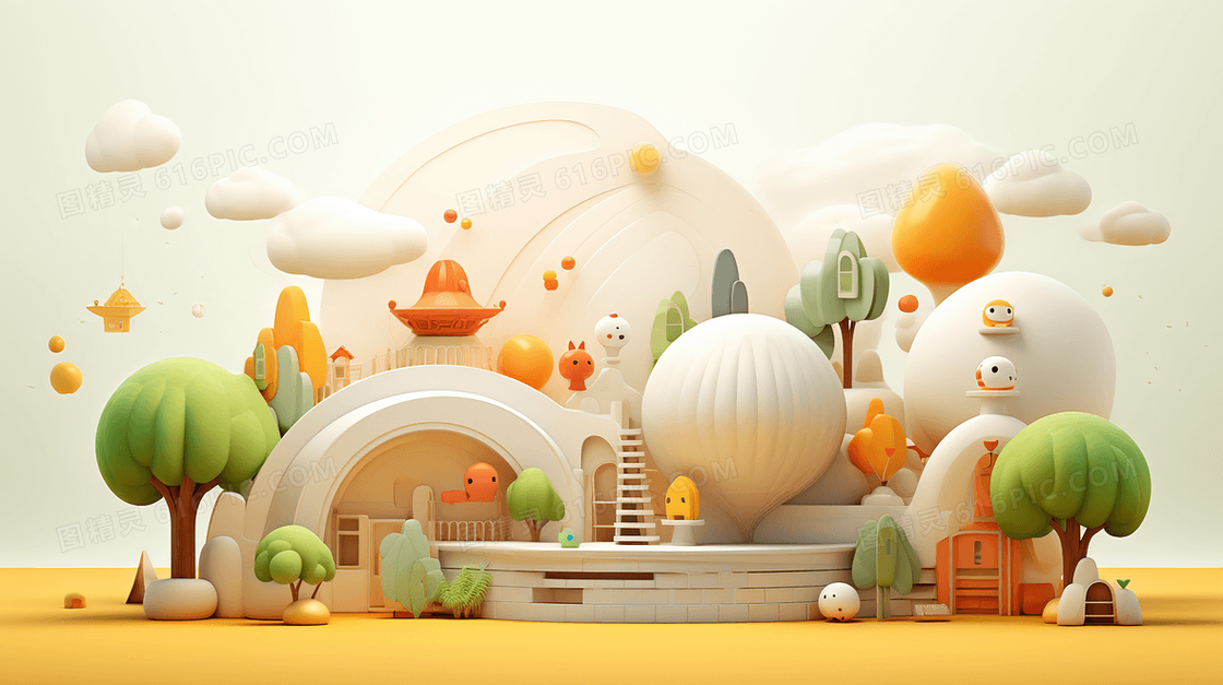 C4D奇幻童话小城堡插画