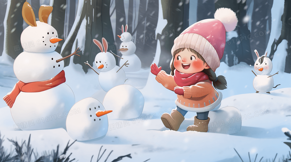 雪地里打雪仗的孩子们插画