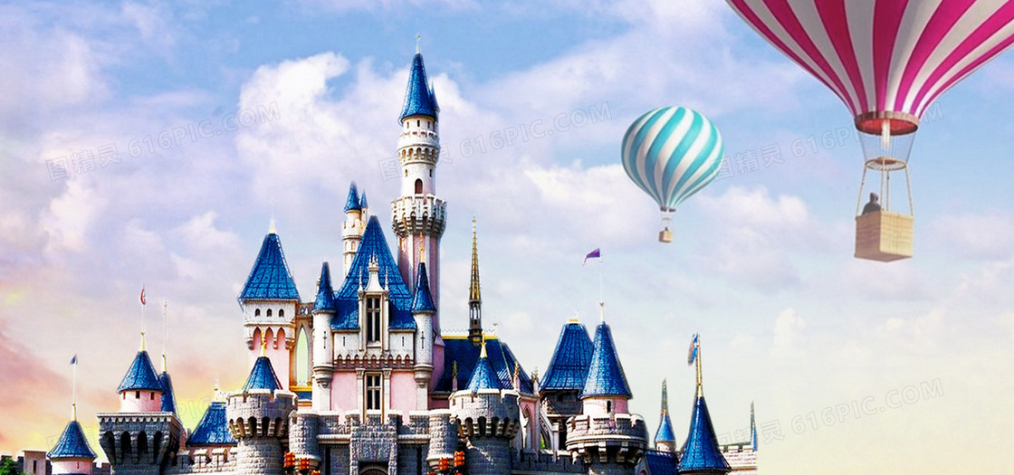 迪士尼城堡热气球背景