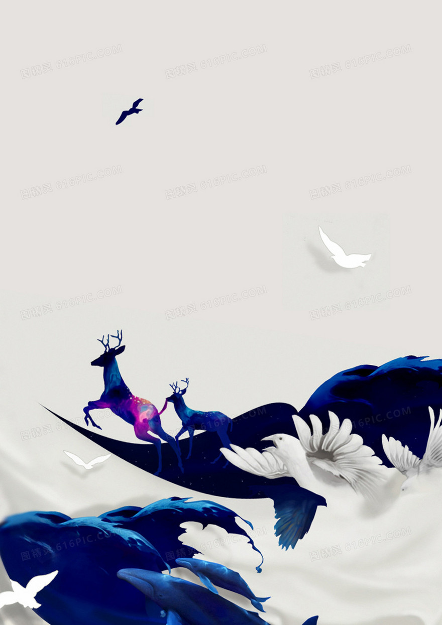 蓝色小鹿背景图