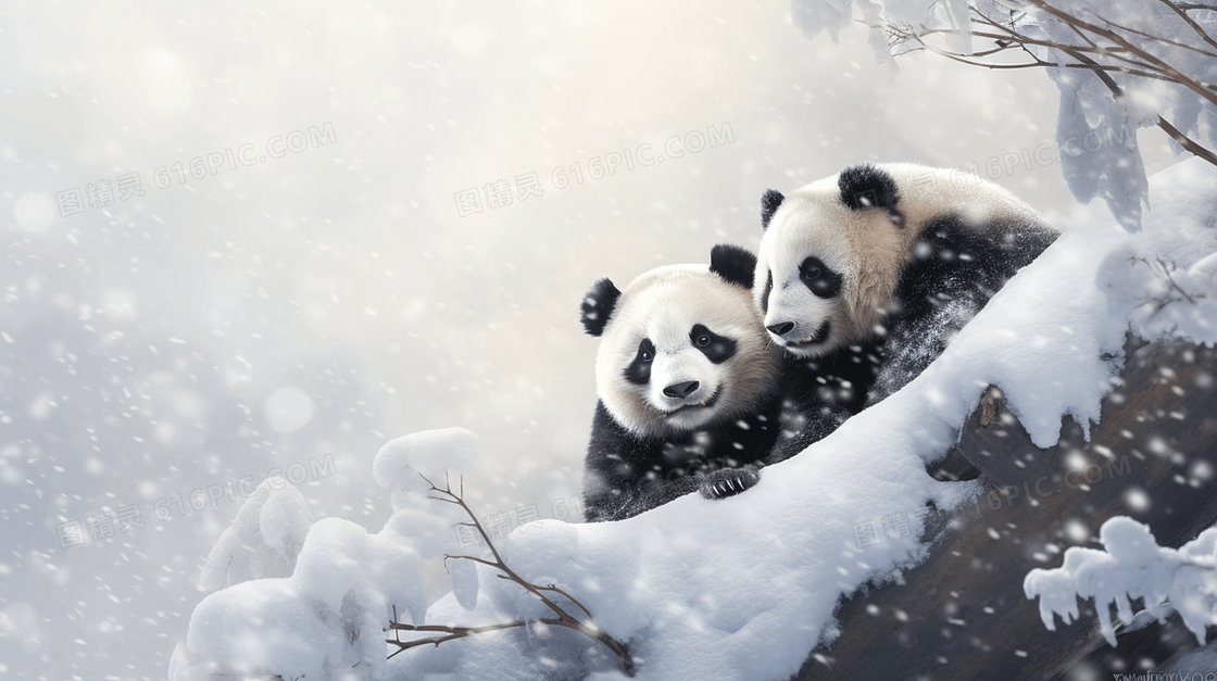 雪地里的大熊猫插画