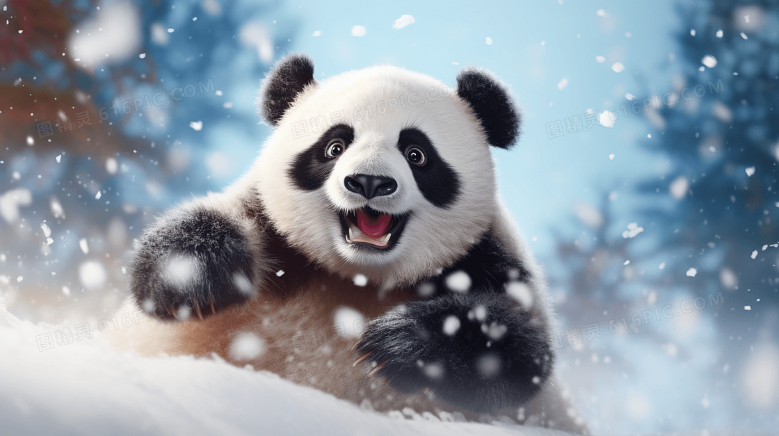 雪地里的大熊猫插画