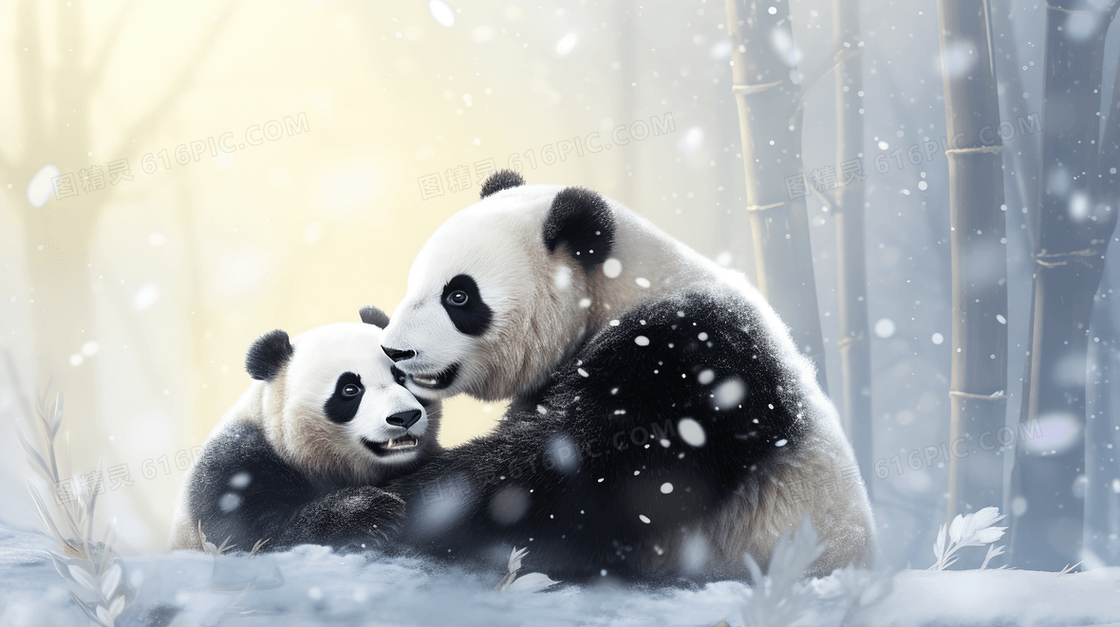 雪地里的大熊猫插画