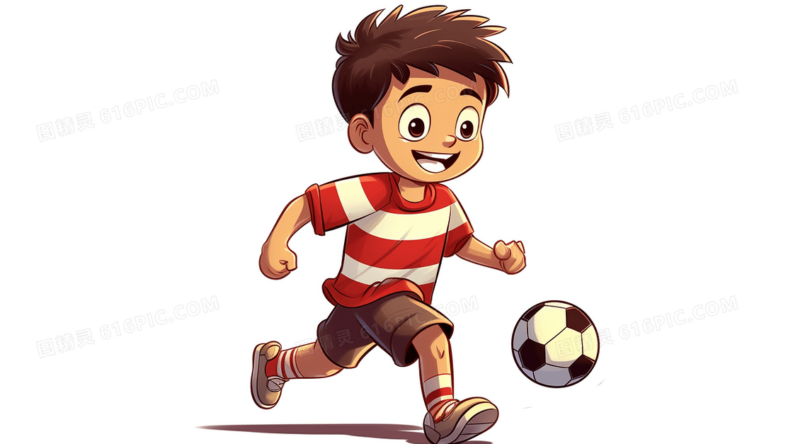 草地上踢足球的小男孩插画