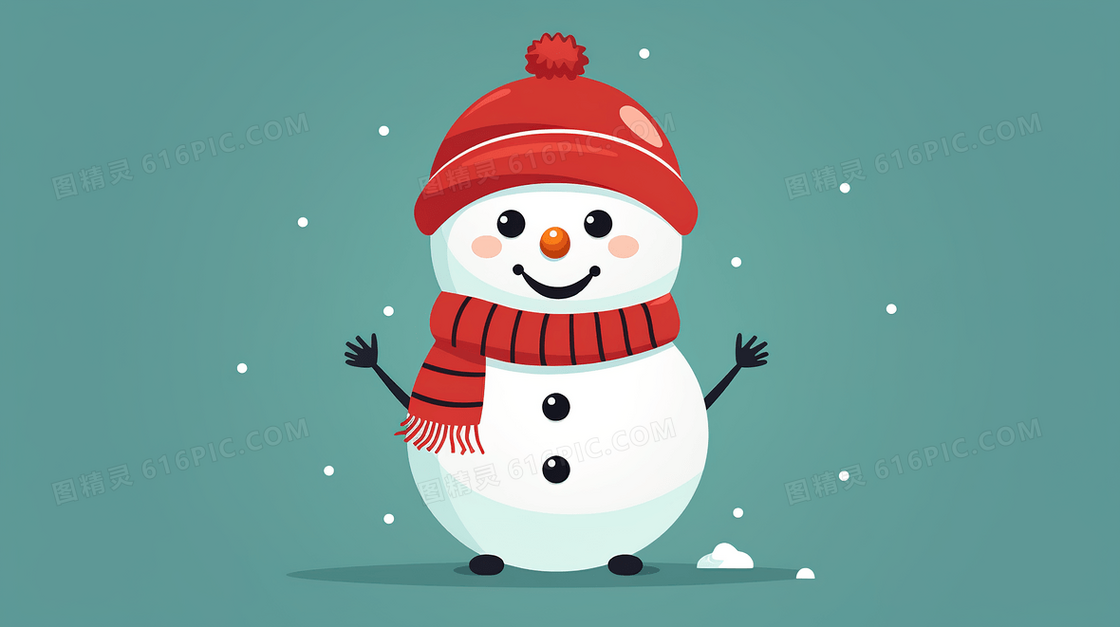 可爱举起双手的雪人插画