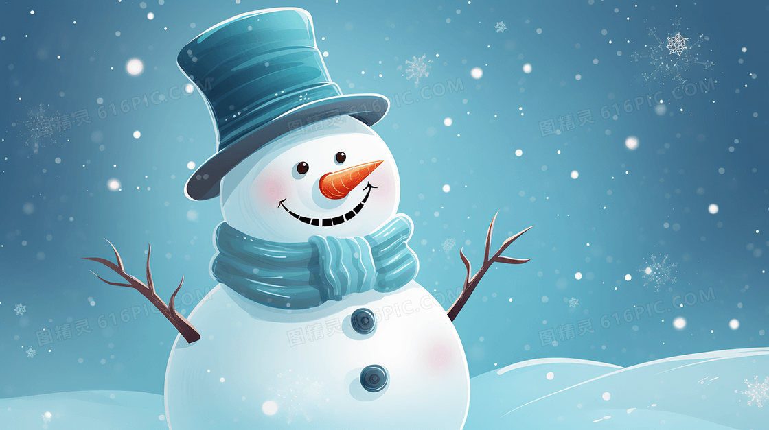 可爱举起双手的雪人插画