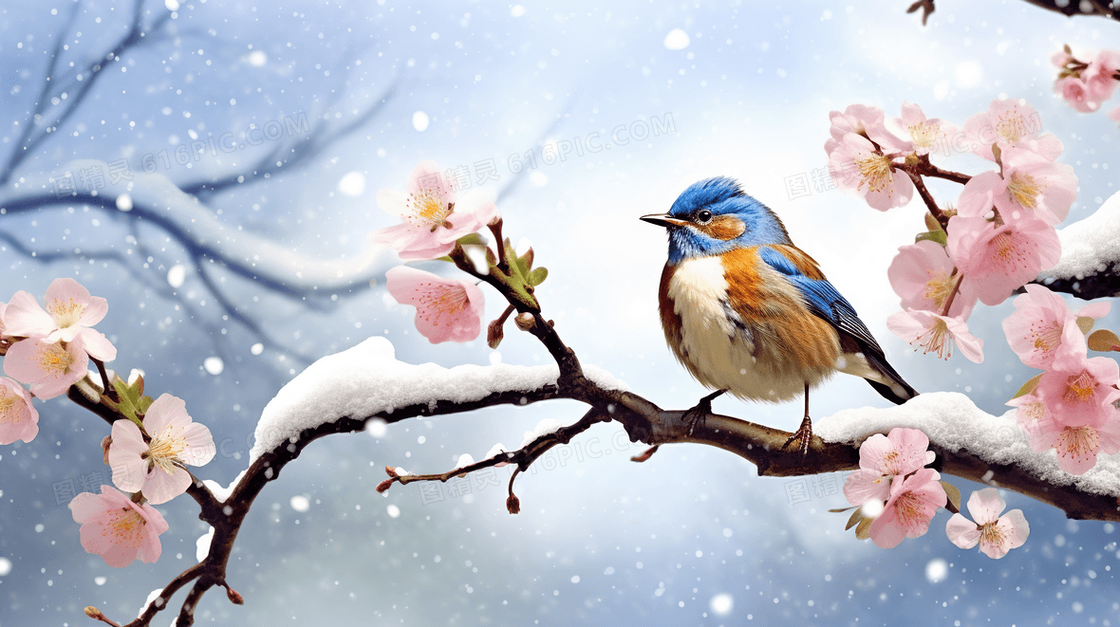 冬天节气中国风雪景唯美氛围感插画