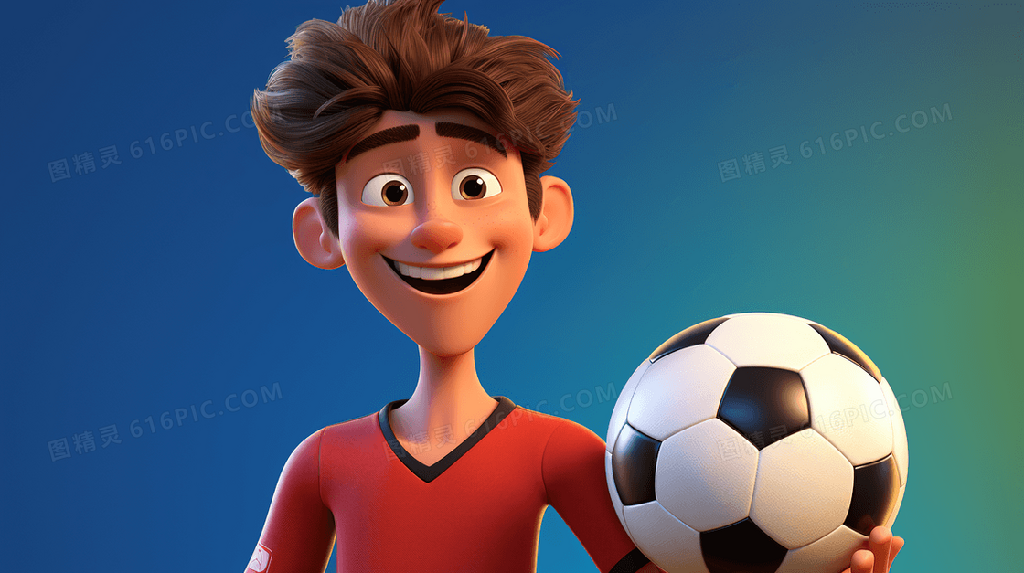 手拿着足球的男生3D插画