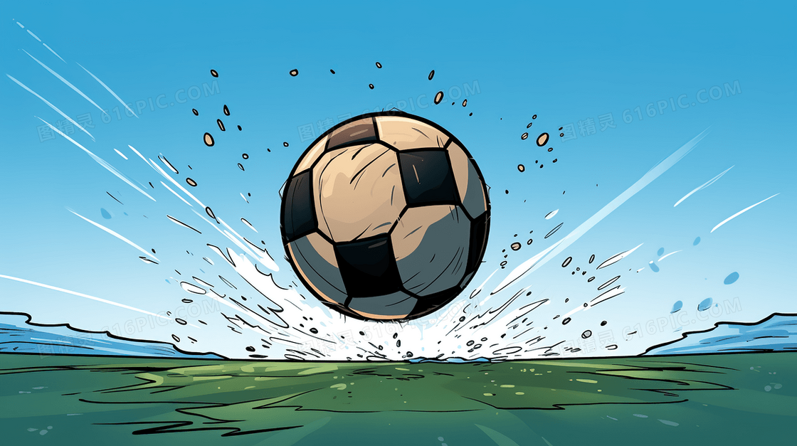 草坪上飞行中的足球插画