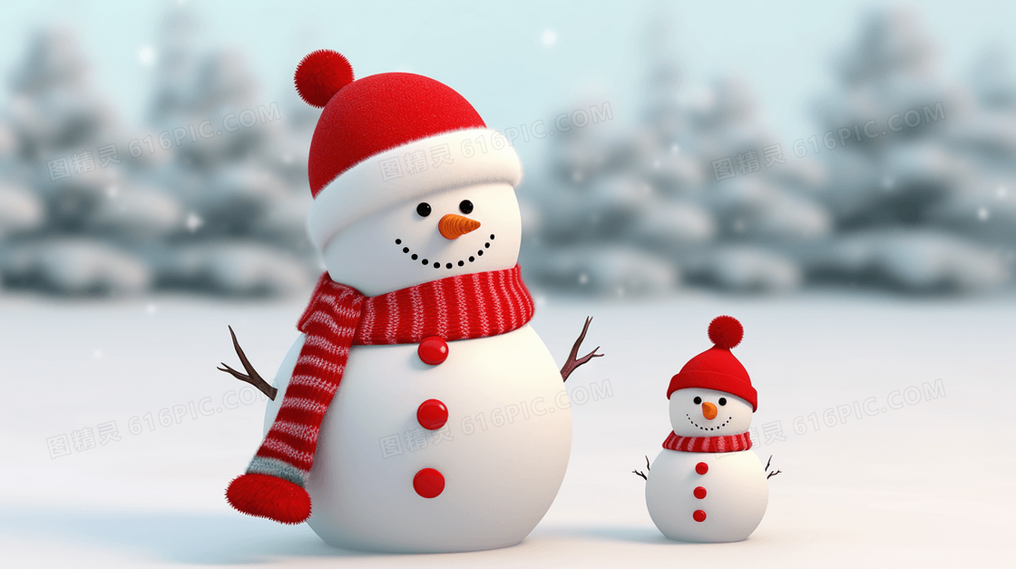微笑的3D雪人插画